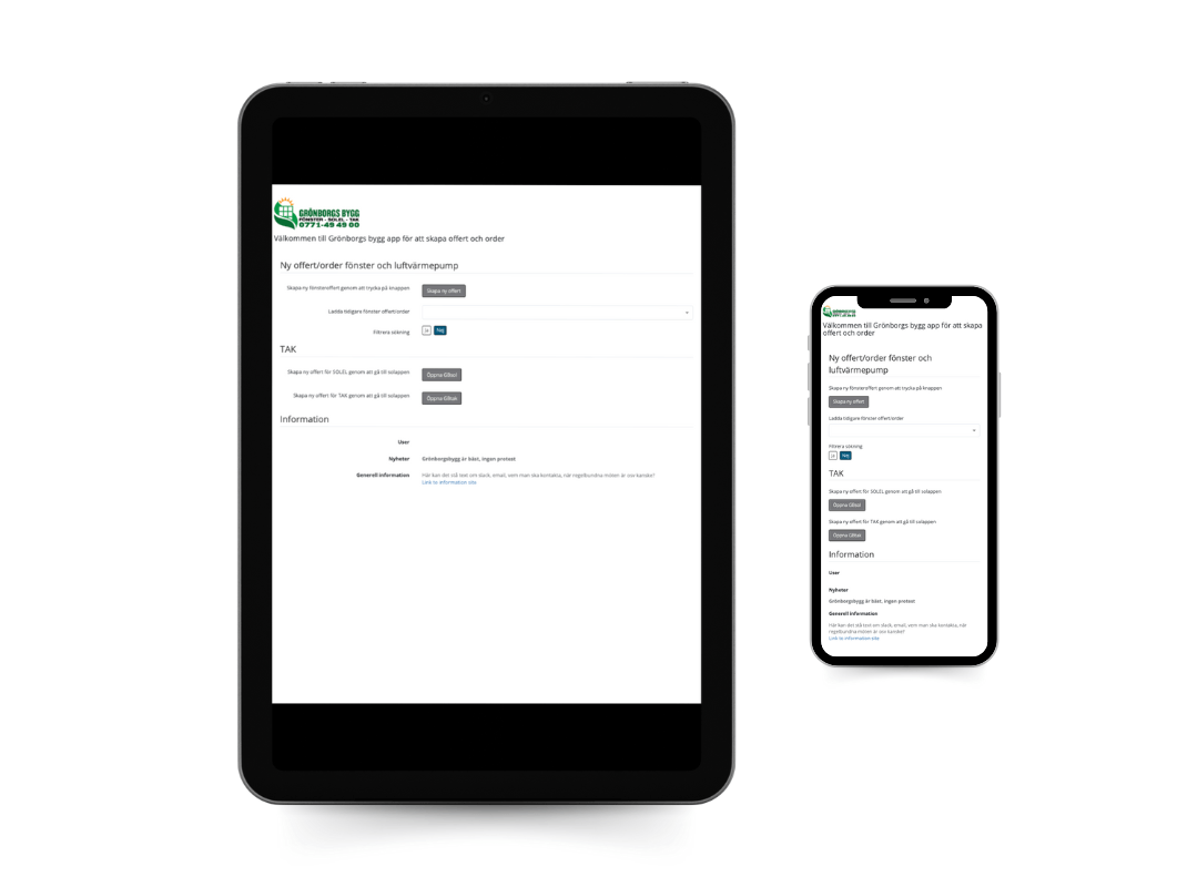 Grönborgs Bygg apps in tablet and mobile
