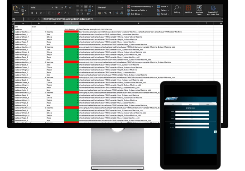 X-force Excel and web application on tablet